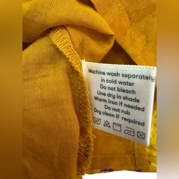 Roller Rabbit Mustard Floral Tassel Tie Dress Large Cotton India - Picture 12 of 13